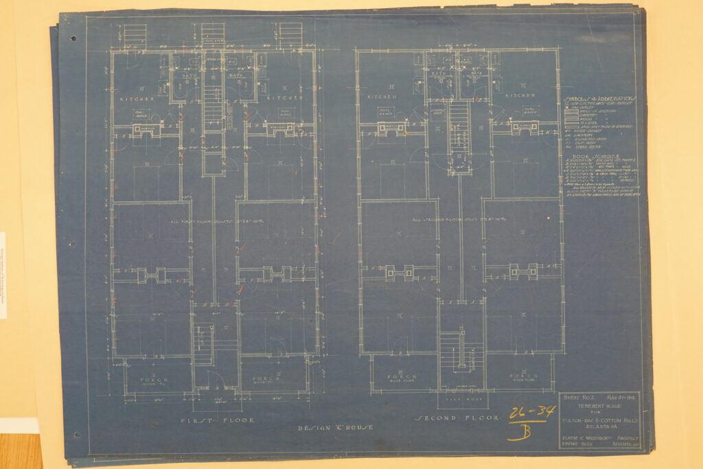 Tenement House Floor Plans, Double Shot-Gun House, 1918
Georgia Institute of Technology Archives, Fulton Bag and Cotton Mills Architectural Drawings, Folder #7d-30 (all rights reserved)